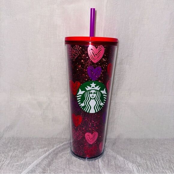 NWT Starbucks Red Glitter Hearts Valentine Venti EXCLUSIVE - Picture 3 of 5